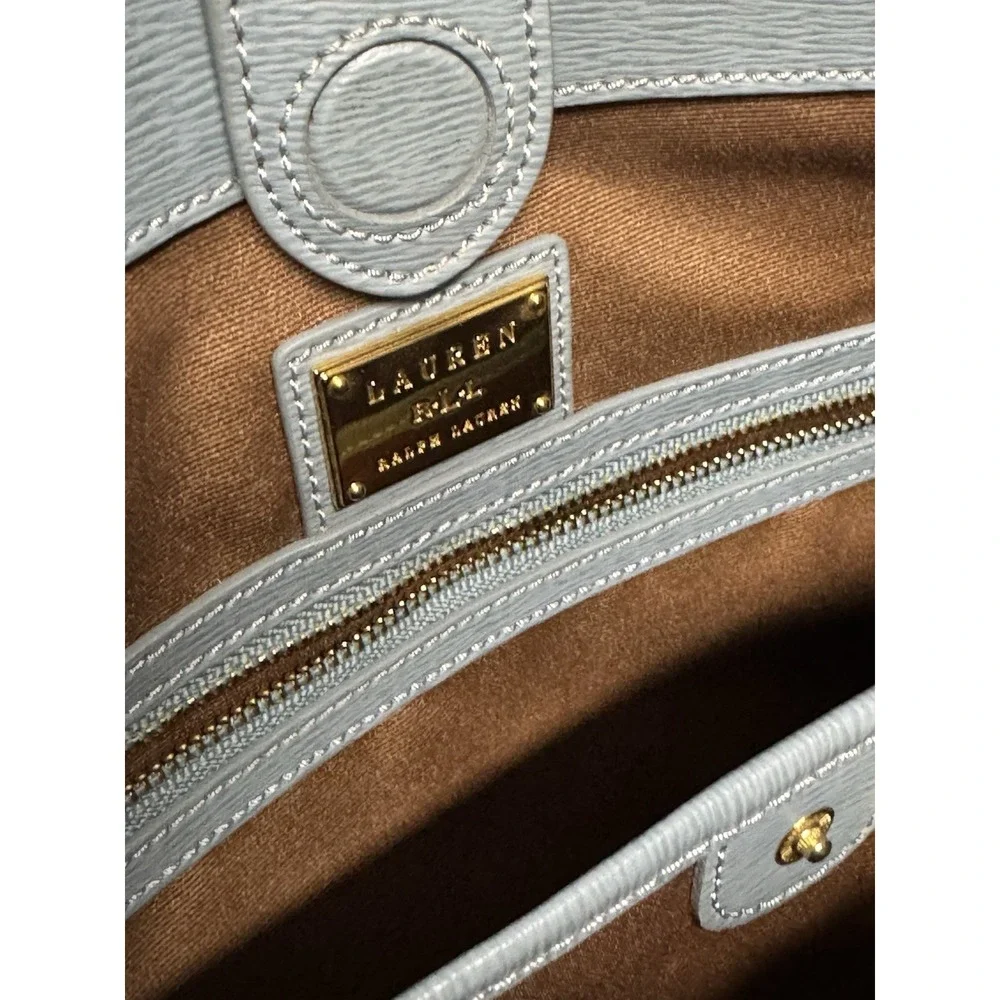 Lauren Ralph Lauren Newbury Satchel Purse Double Zip Light Blue Leather Bag NWT